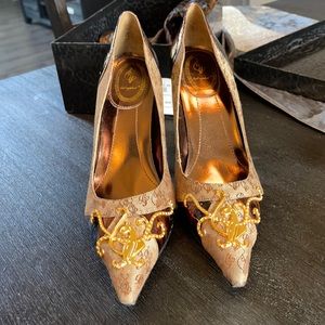 Baby Phat Women’s Gold Brown Slip On High Heels Dress Shoes Size 9